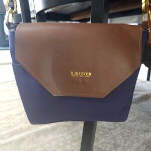 R.Riveter Hobby Signature Navy Canvas + Brown Leather Bottom with Brass Feet Han